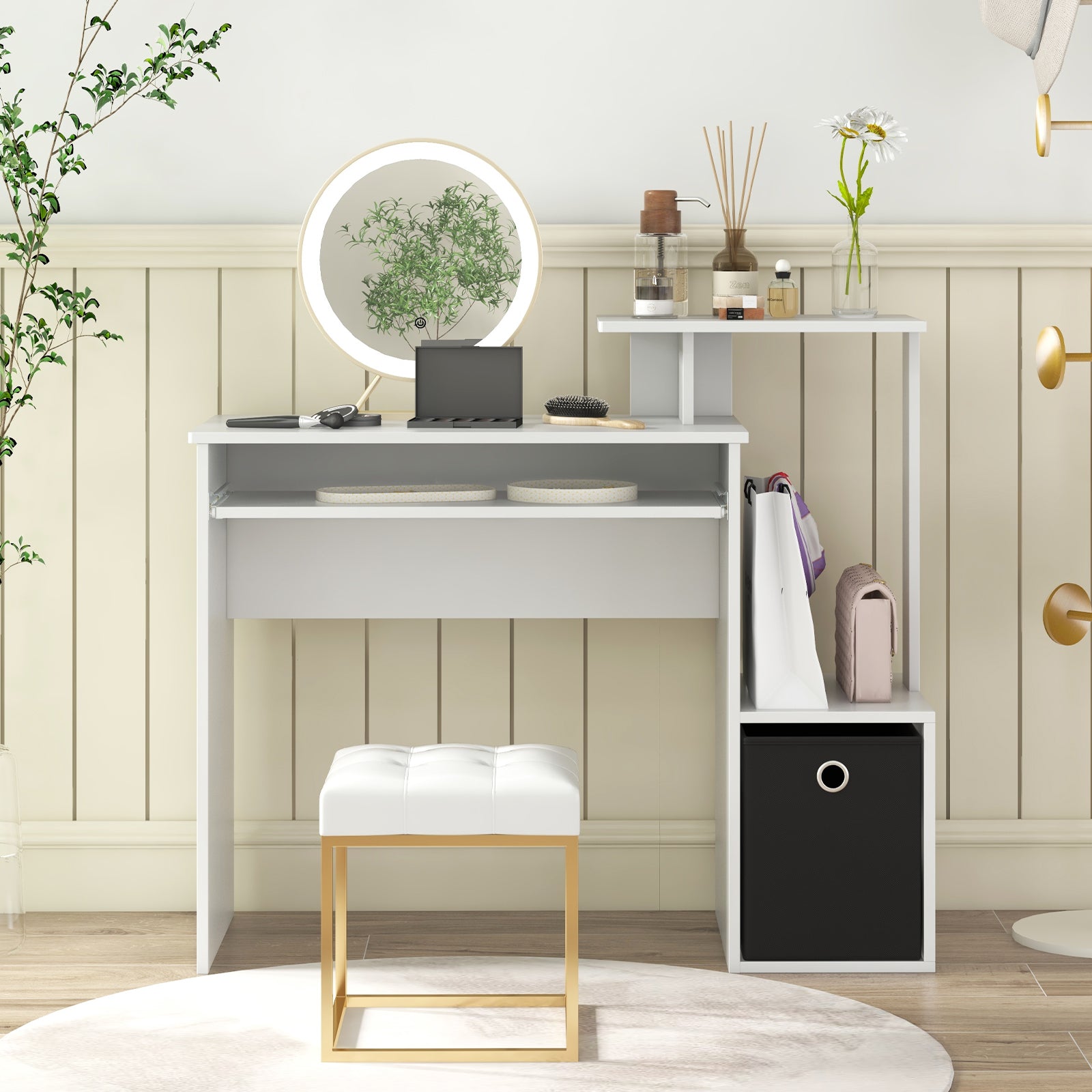 Space-saving Computer Desk with Pull-out Keyboard Tray-White