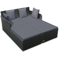 Spacious Outdoor Rattan Daybed with Upholstered Cushions and Pillows-Gray