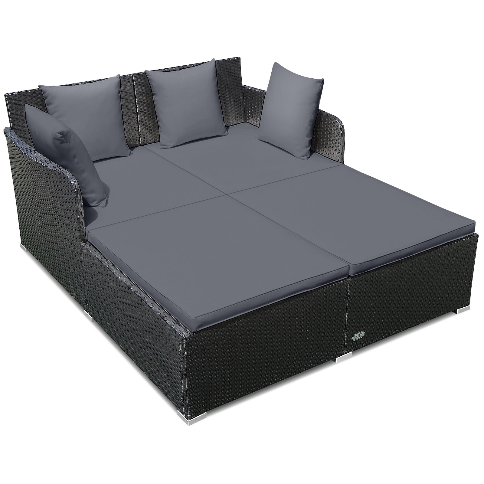 Spacious Outdoor Rattan Daybed with Upholstered Cushions and Pillows-Gray