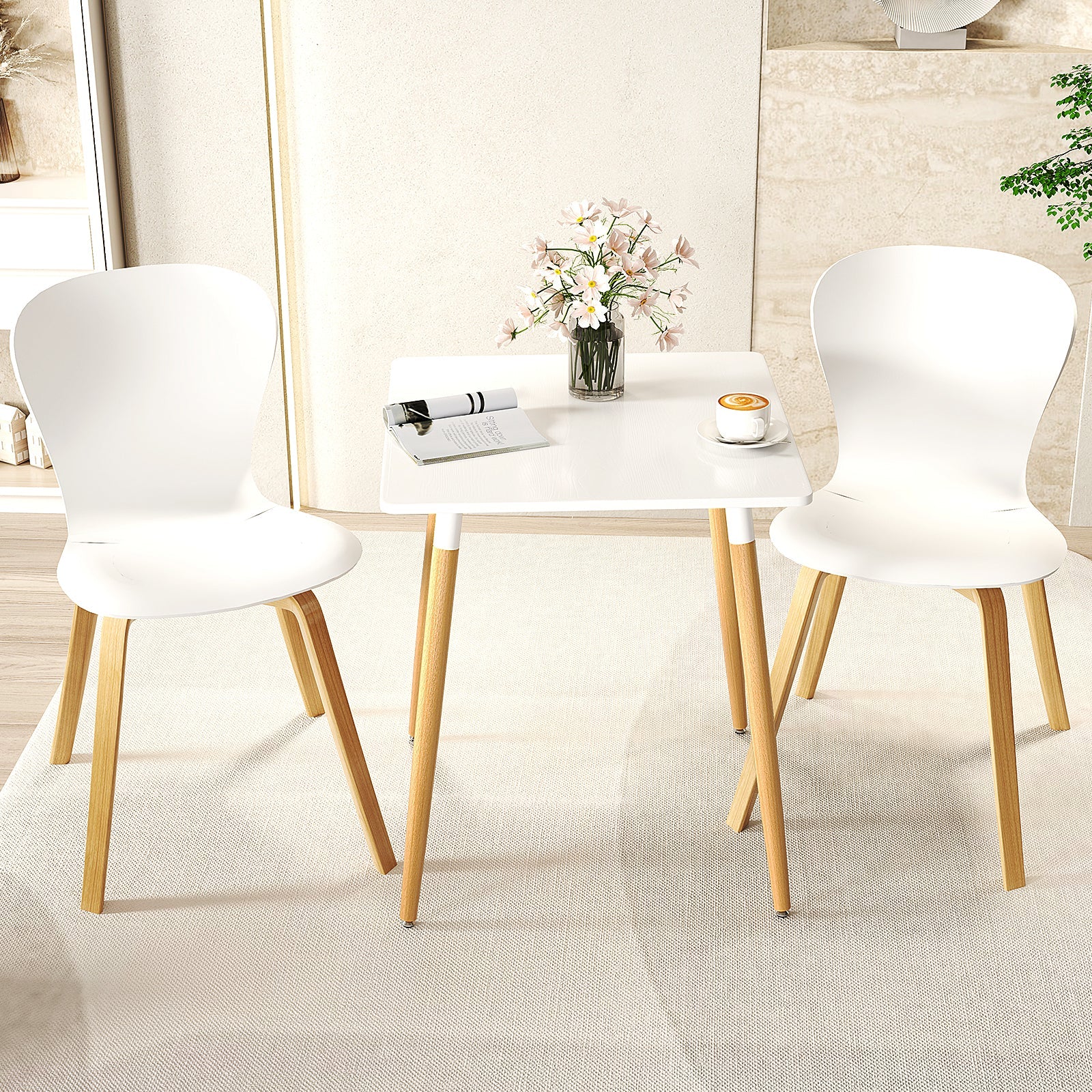 Square Dining Table with Adjustable Foot Pads for Dining Room Kitchen-White