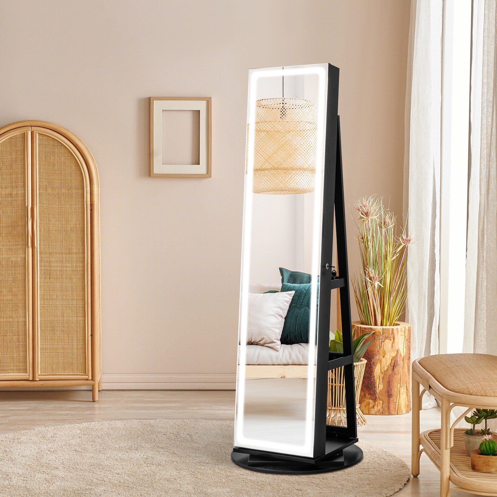 Standing Jewelry Cabinet with Adjustable LED Lights-Black
