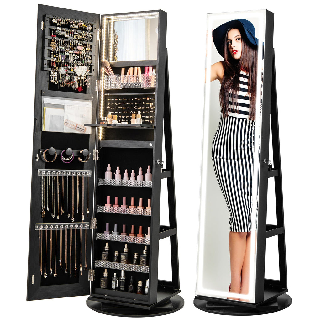 Standing Jewelry Cabinet with Adjustable LED Lights-Black