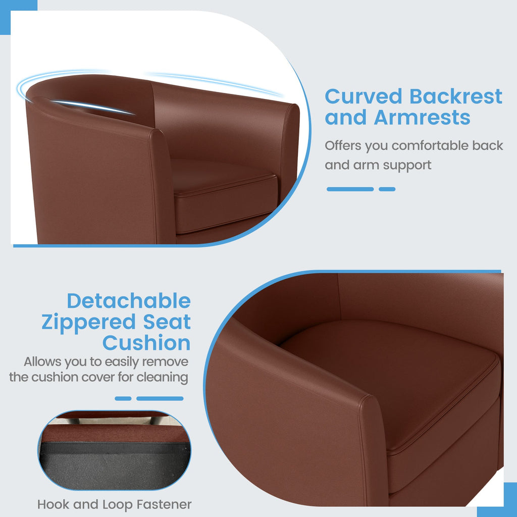 Modern Club Swivel Accent Chair with Ottoman Footrest Curved Backrest-Brown