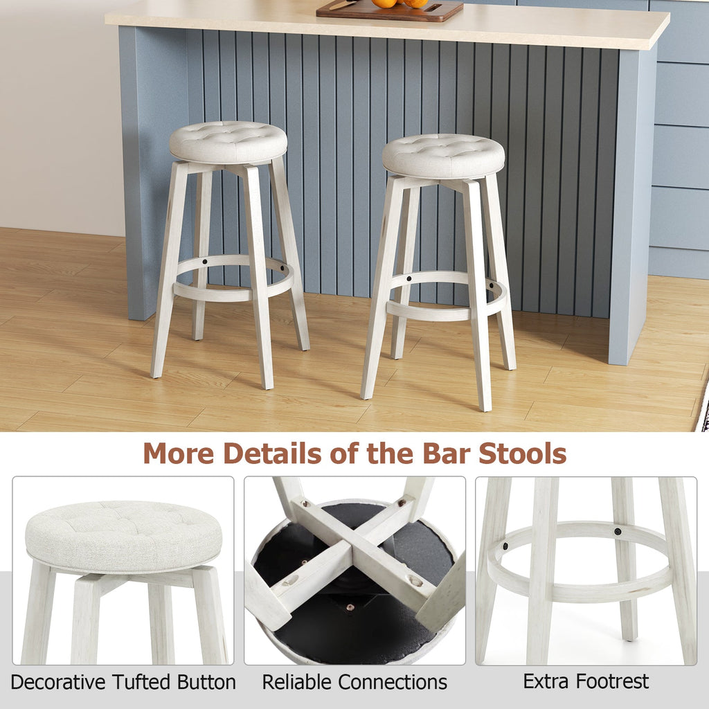 360-Degree Swivel Upholstered Rubberwood Frame Bar Stool Set of 2 with Footrest-29 inches