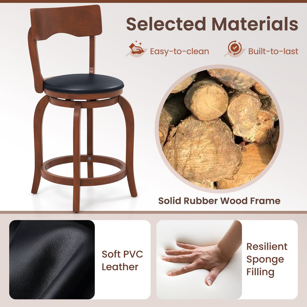 Swivel Bar Stools Set of 2 with Rubber Wood Frame and Upholstered Seat-24 Inch