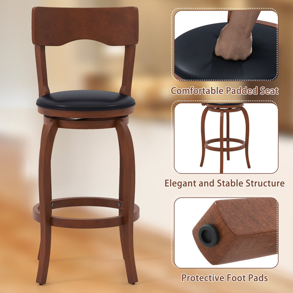 Swivel Bar Stools Set of 2 with Rubber Wood Frame and Upholstered Seat-29 Inch