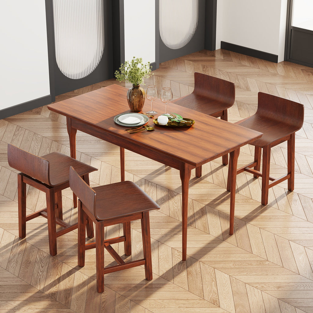 Swivel Dining Chair Set of 2 with Low Back and Curved Seat-Walnut