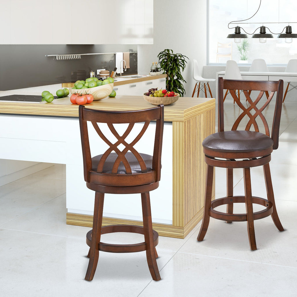 360° Swivel Counter Height Chairs with PU Leather Cushioned Seat and Footrests-26 inches