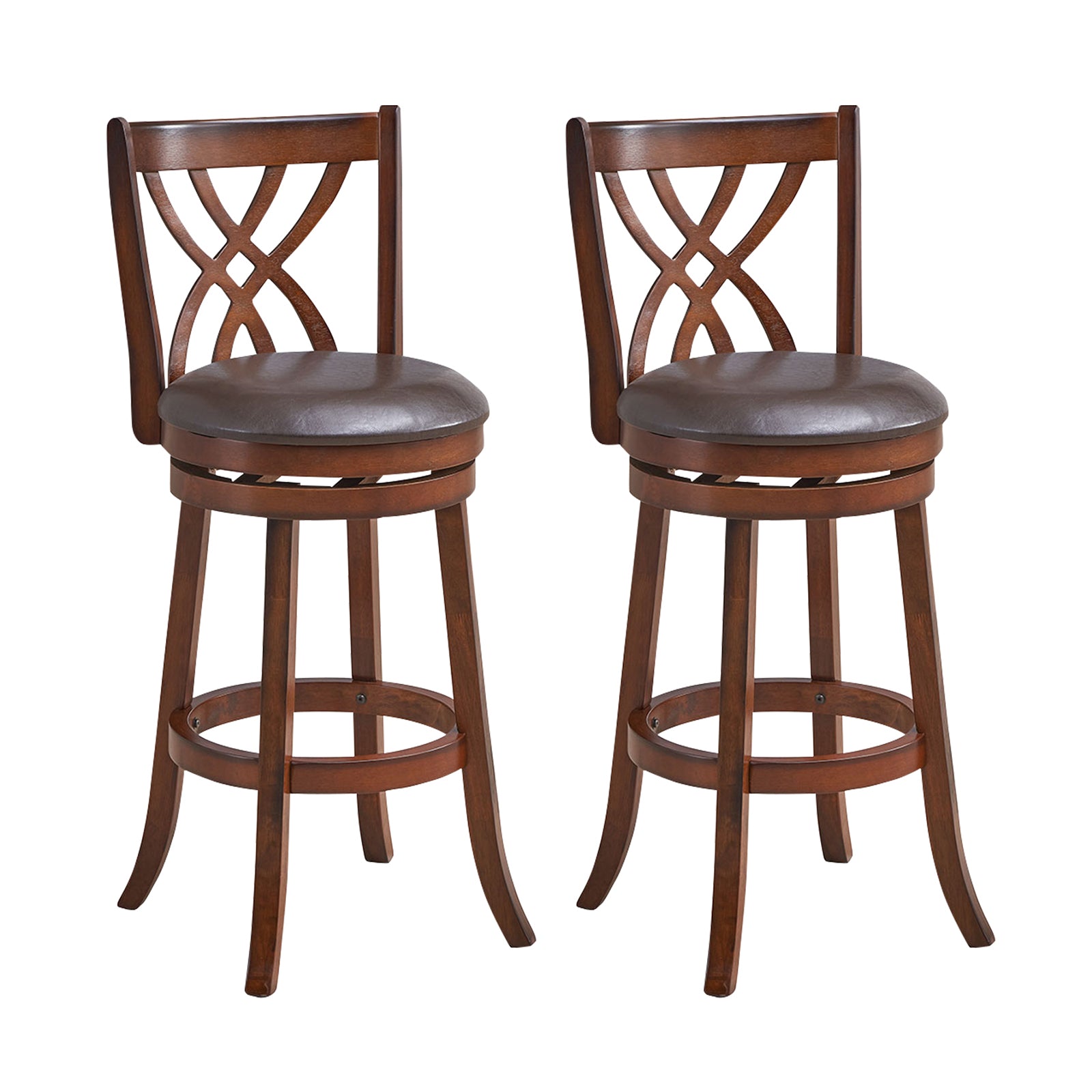 360° Swivel Counter Height Chairs with PU Leather Cushioned Seat and Footrests-30 inches
