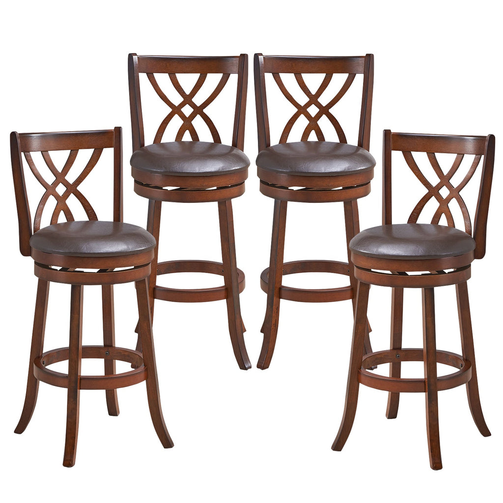 360° Swivel Counter Height Chairs with PU Leather Cushioned Seat and Footrests-30 inches