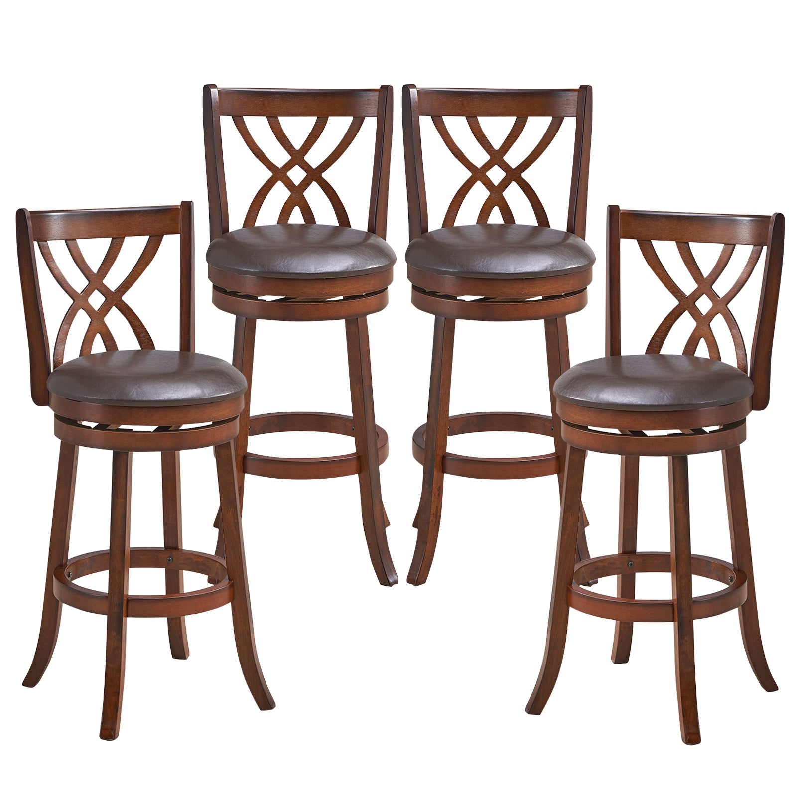 360° Swivel Counter Height Chairs with PU Leather Cushioned Seat and Footrests-30 inches