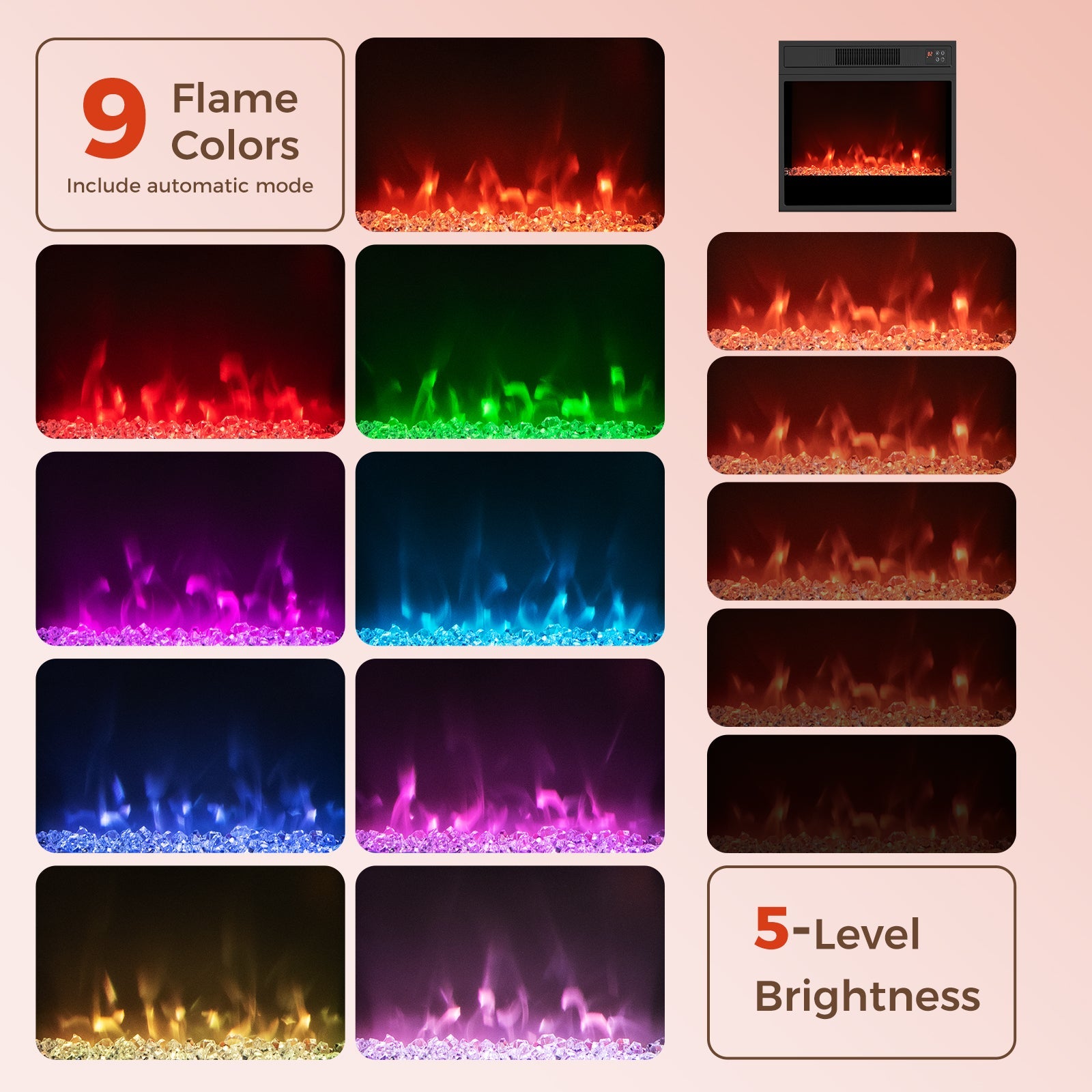 TV Stand with Electric Fireplace LED Lights and Remote Controls for TVs Up to 40 Inch-Black