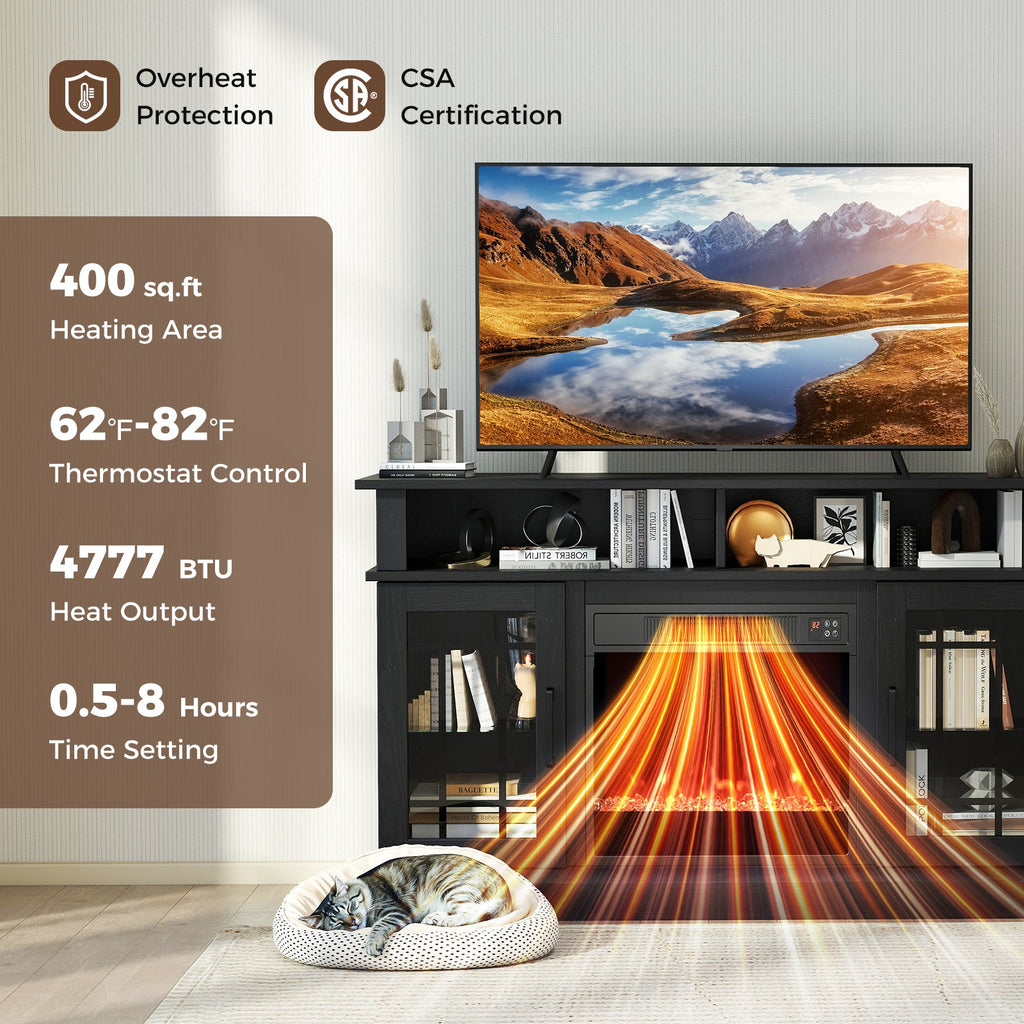 TV Stand with Electric Fireplace LED Lights and Remote Controls for TVs Up to 40 Inch-Black