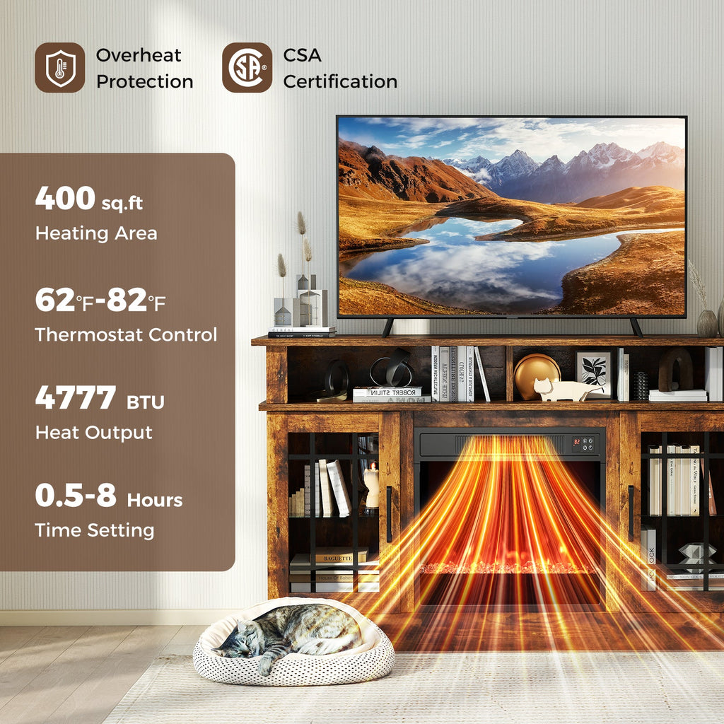 TV Stand with Electric Fireplace LED Lights and Remote Controls for TVs Up to 40 Inch-Rustic Brown