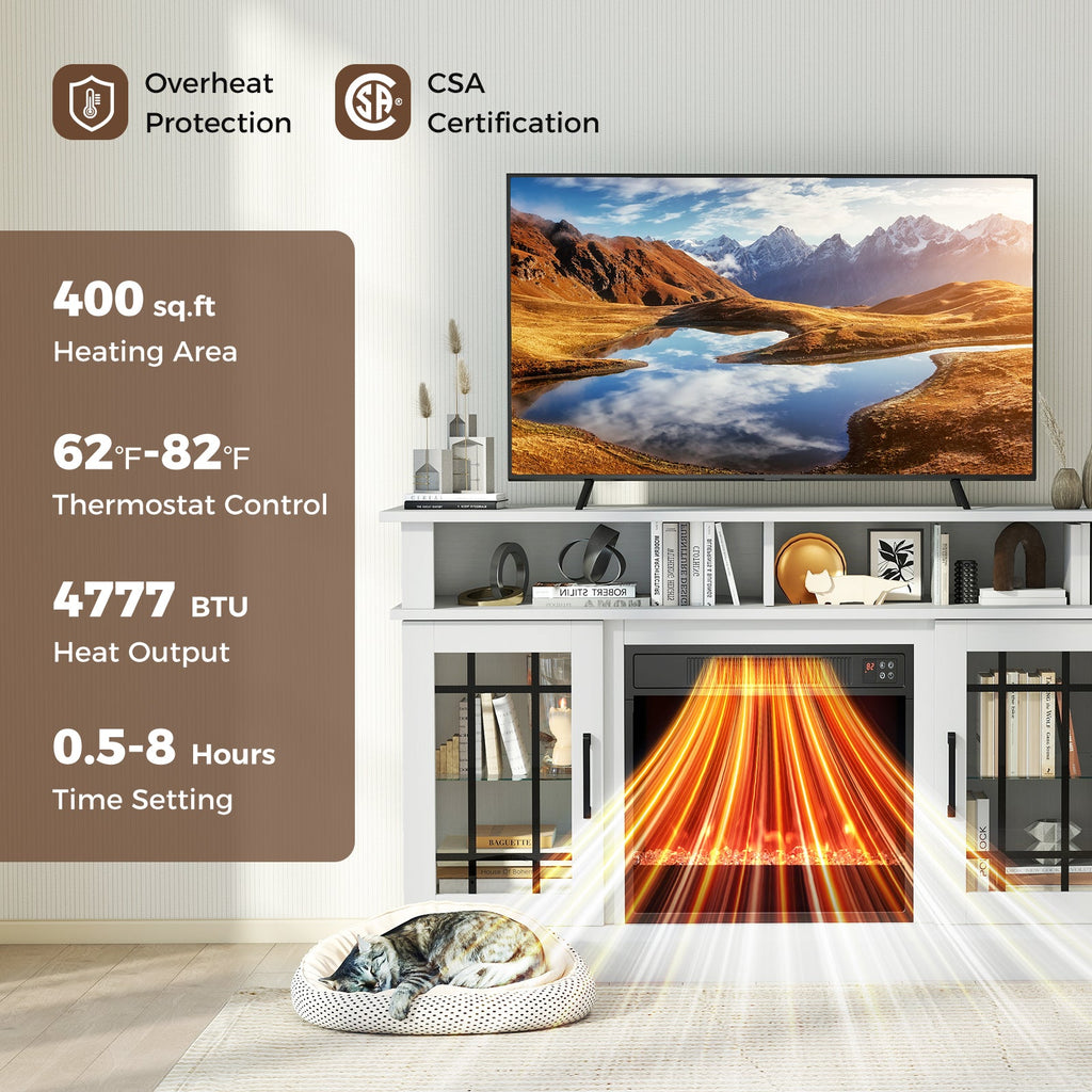 TV Stand with Electric Fireplace LED Lights and Remote Controls for TVs Up to 40 Inch-White