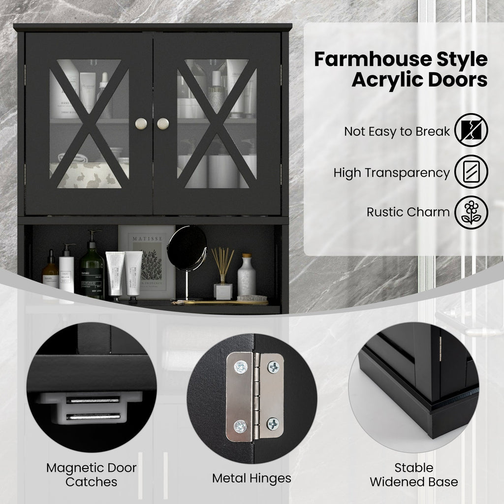 Tall Bathroom Cabinet Large Floor Storage Cabinet with Acrylic Doors and 3 Cubes-Black
