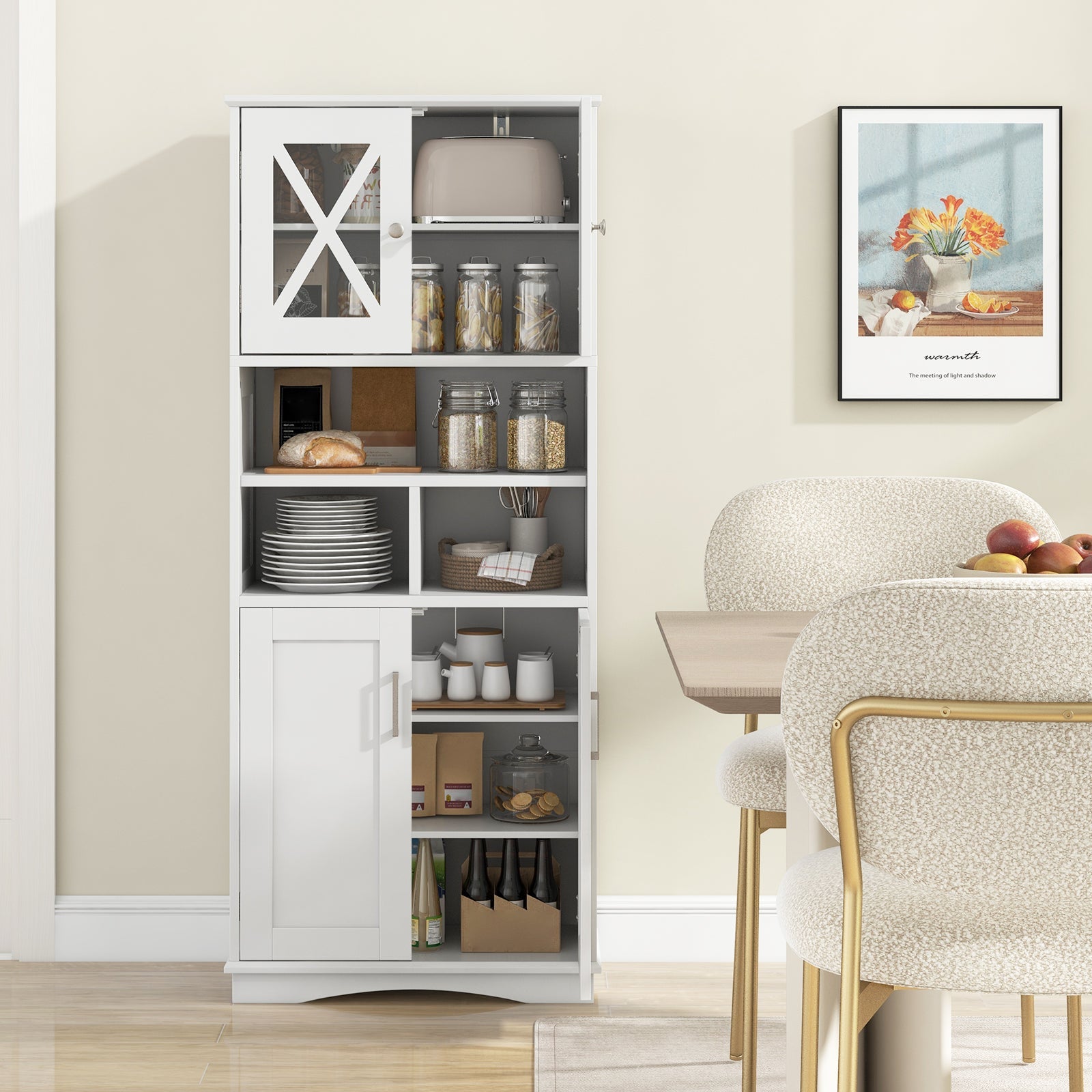 Tall Bathroom Cabinet Large Floor Storage Cabinet with Acrylic Doors and 3 Cubes-White