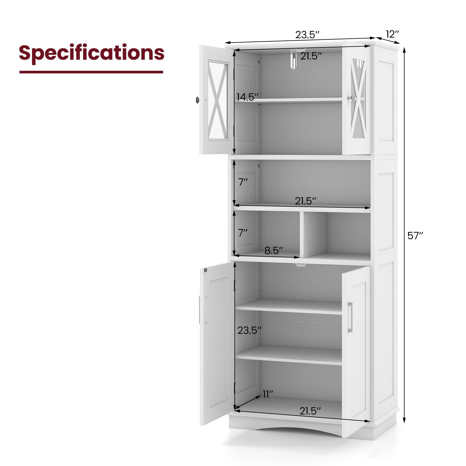 Tall Bathroom Cabinet Large Floor Storage Cabinet with Acrylic Doors and 3 Cubes-White