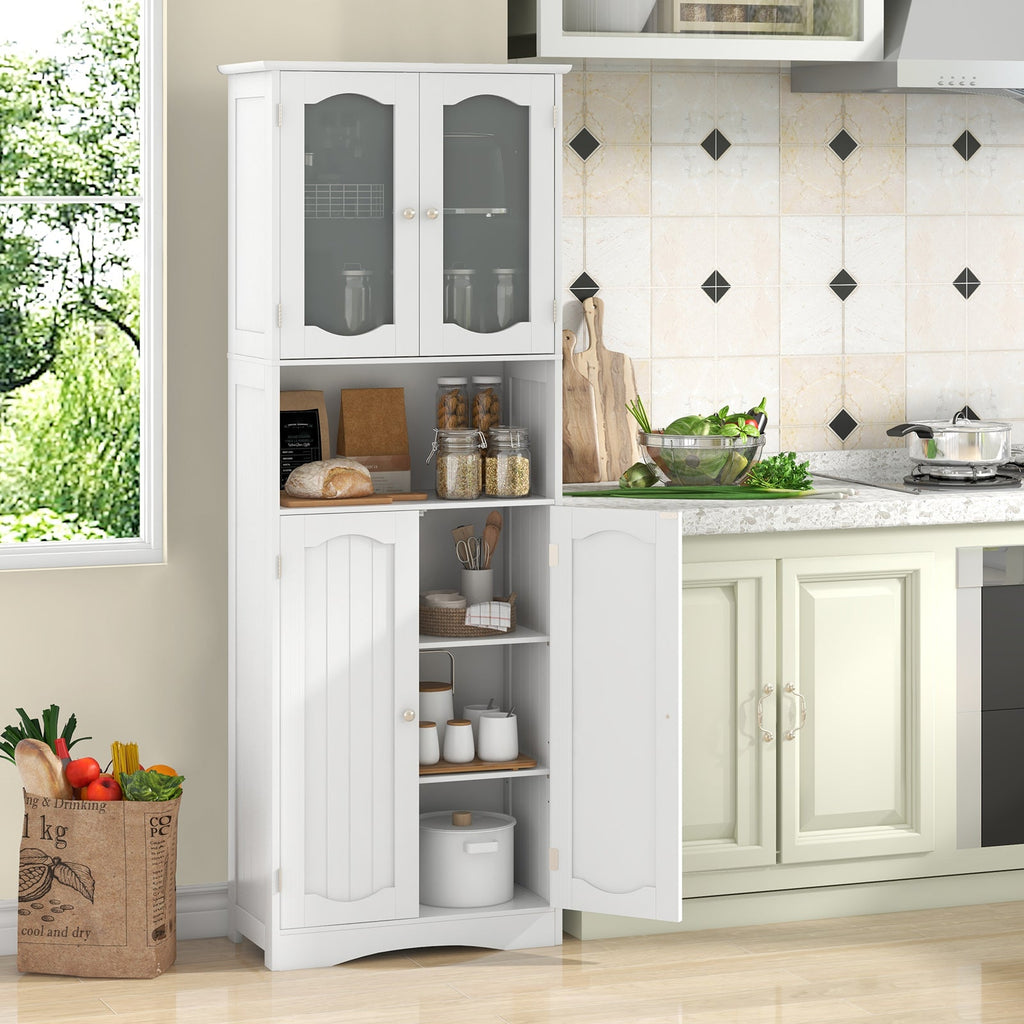 64.5 Inches Tall Bathroom Storage Cabinet with Frost Glass Doors and Shelves-White