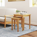 2 Pieces Space Saving Design Teak Wood Outdoor Patio Nesting Table