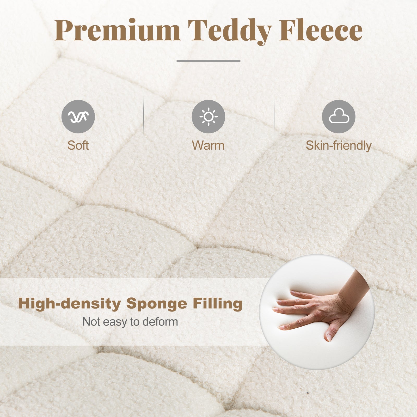 Teddy Fleece Armless Office Chair Makeup Vanity Chair-White