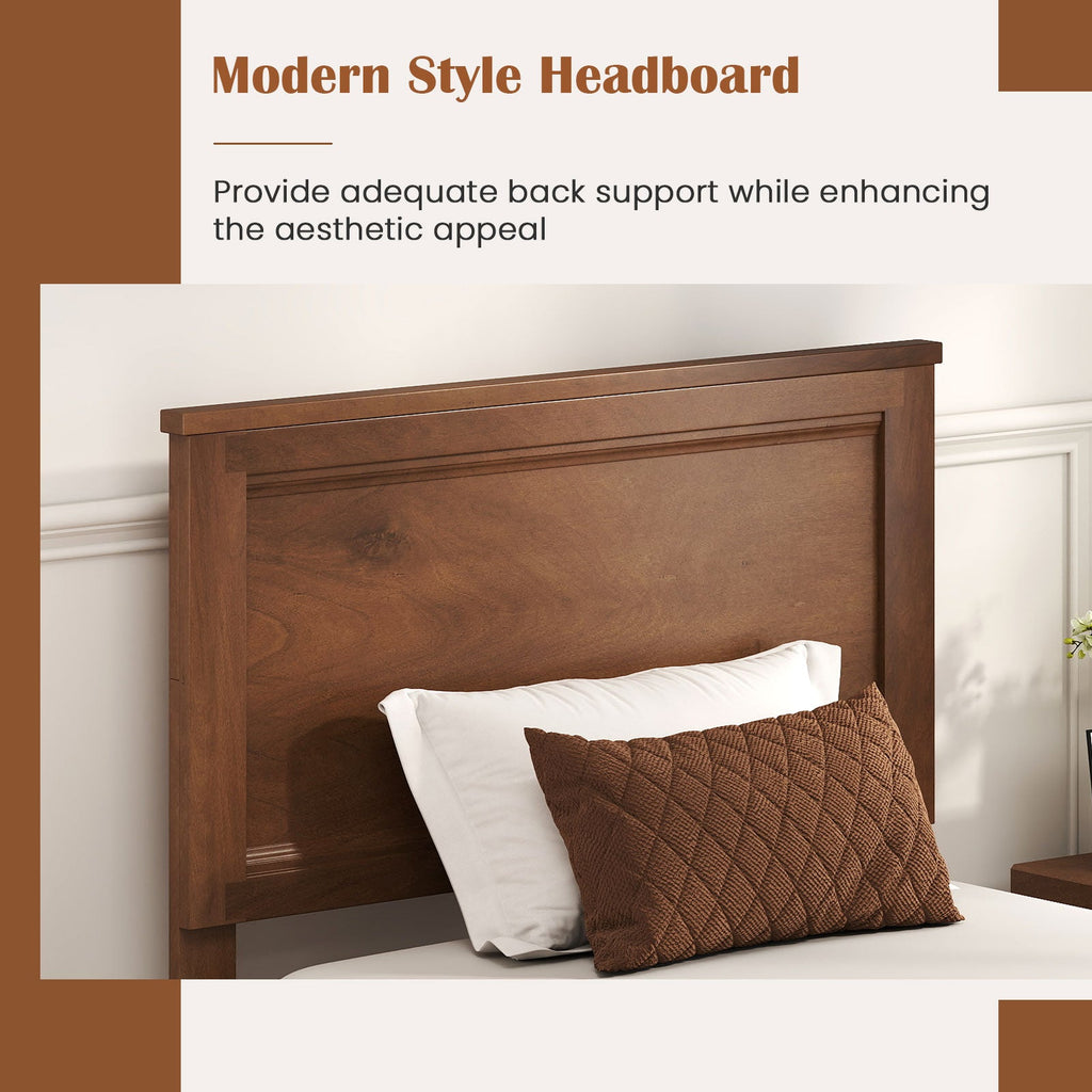 Twin Size Wooden Bed Frame with Headboard and Slat Support-Walnut
