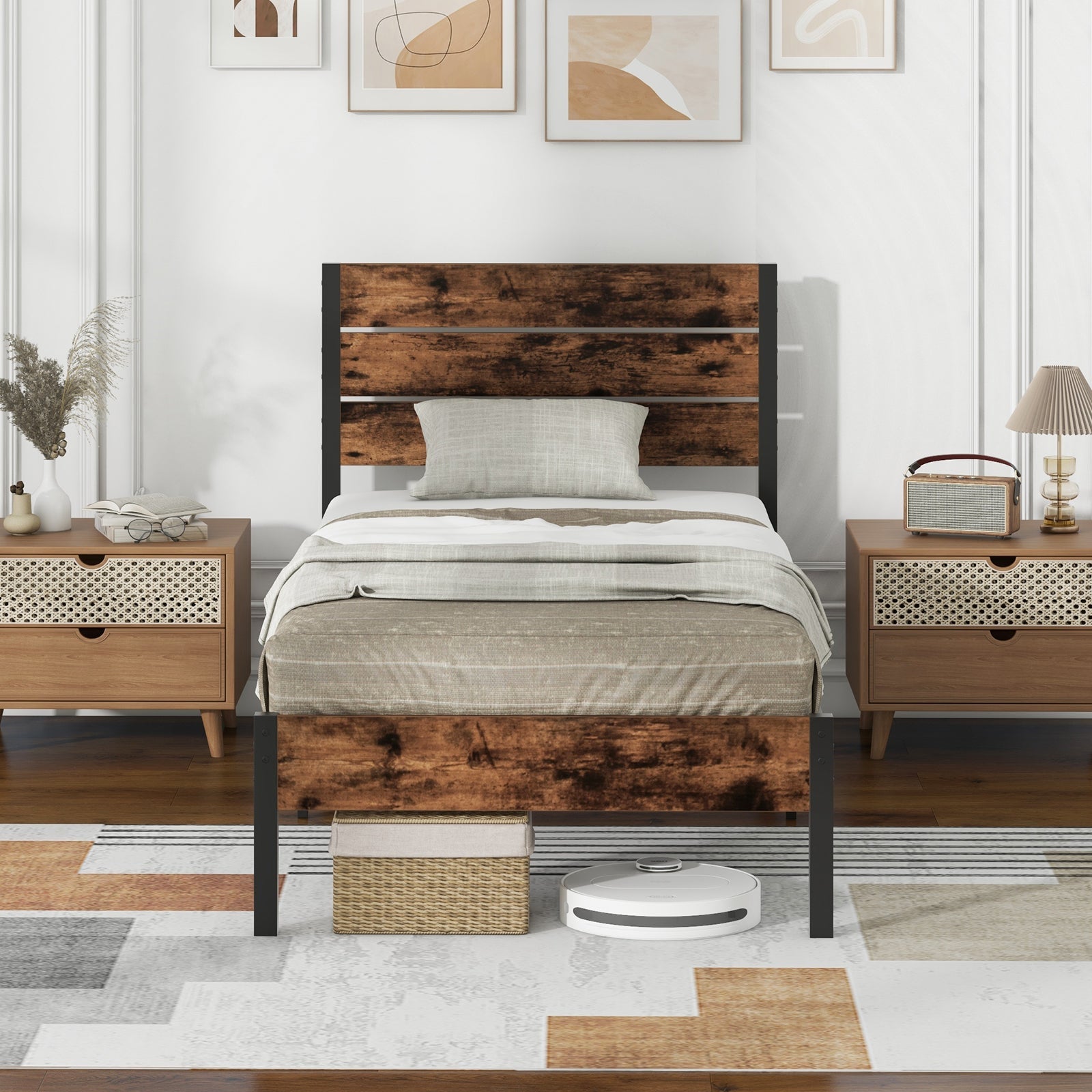 Full/King/Queen/Twin Size Bed Frame with High Headboard and Mute Bar-Twin Size