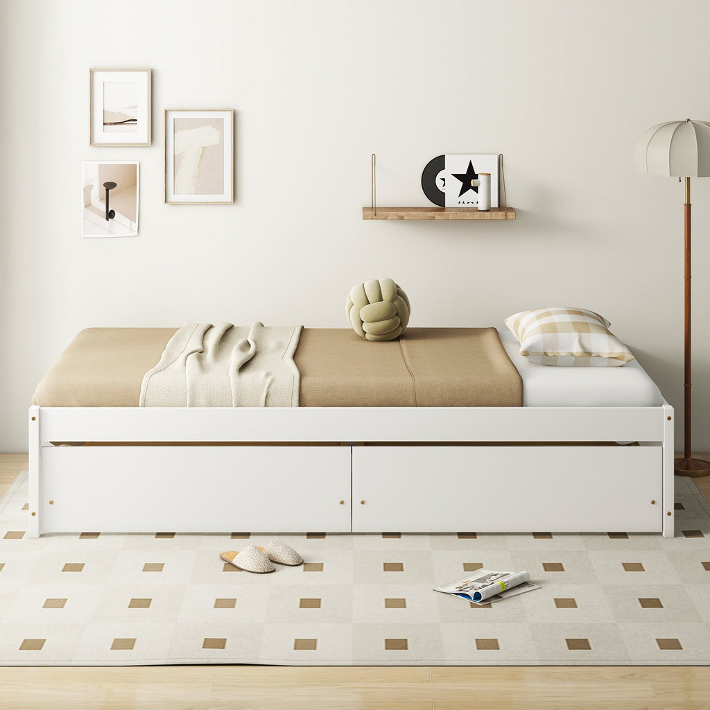 Twin Size Captain Bed with 2 Drawers and Slats Support-White