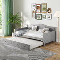 Twin Size Daybed with Trundle and Slats Support on Wheels-Gray