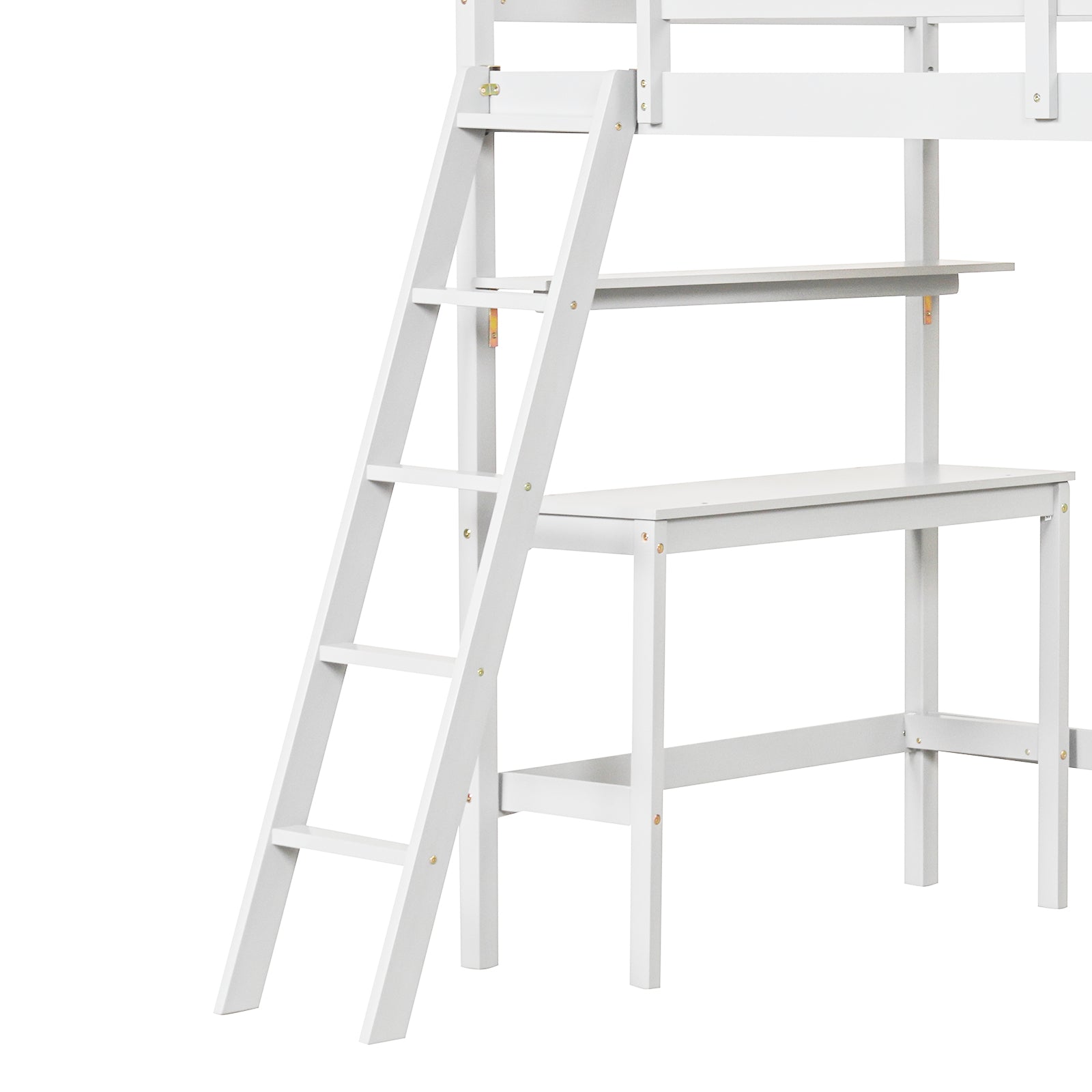 Twin Size Loft Bed with Desk and Bookshelves for Kids and Teens-White