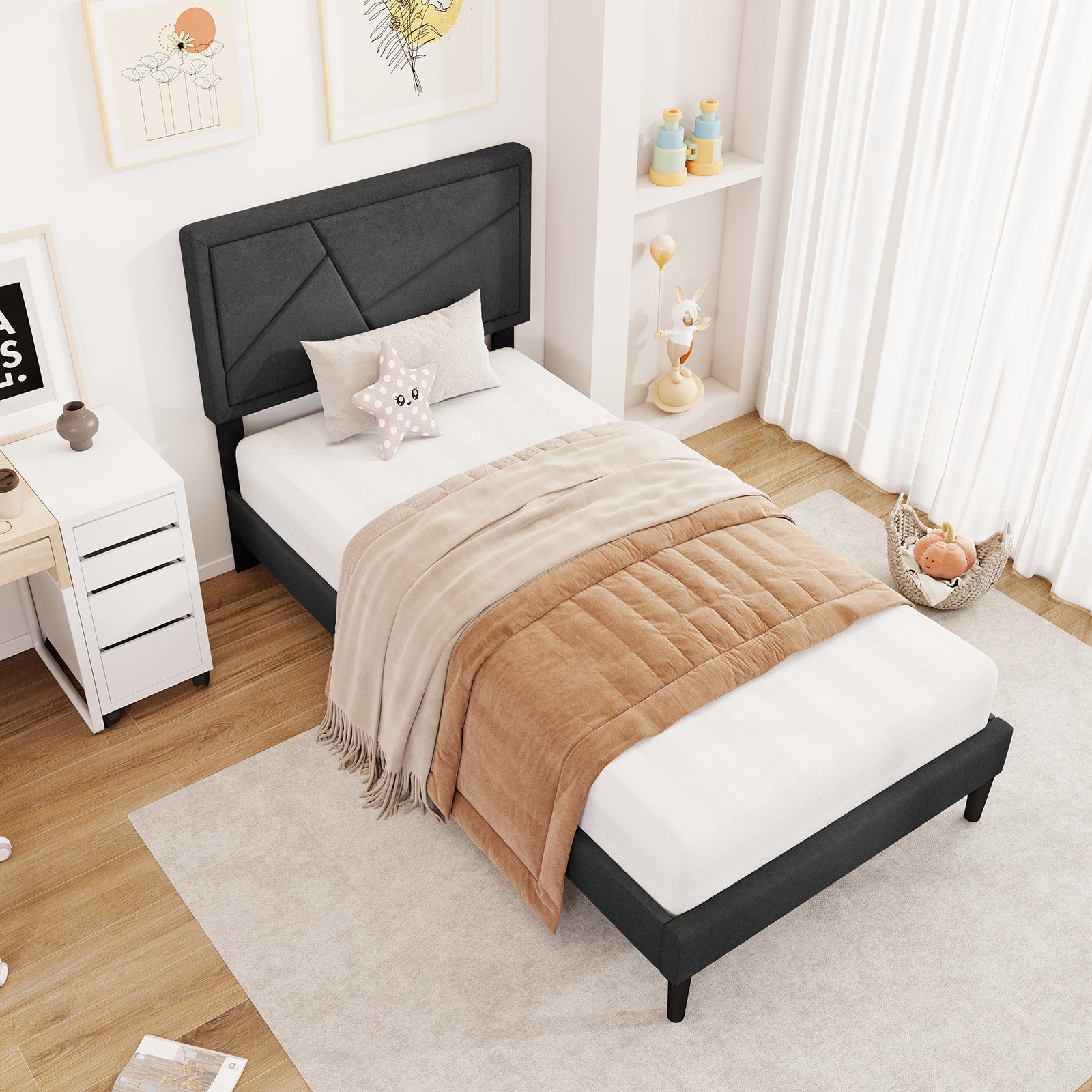 Twin/Full/Queen Size Upholstered Platform Bed Frame with High Headboard-Twin