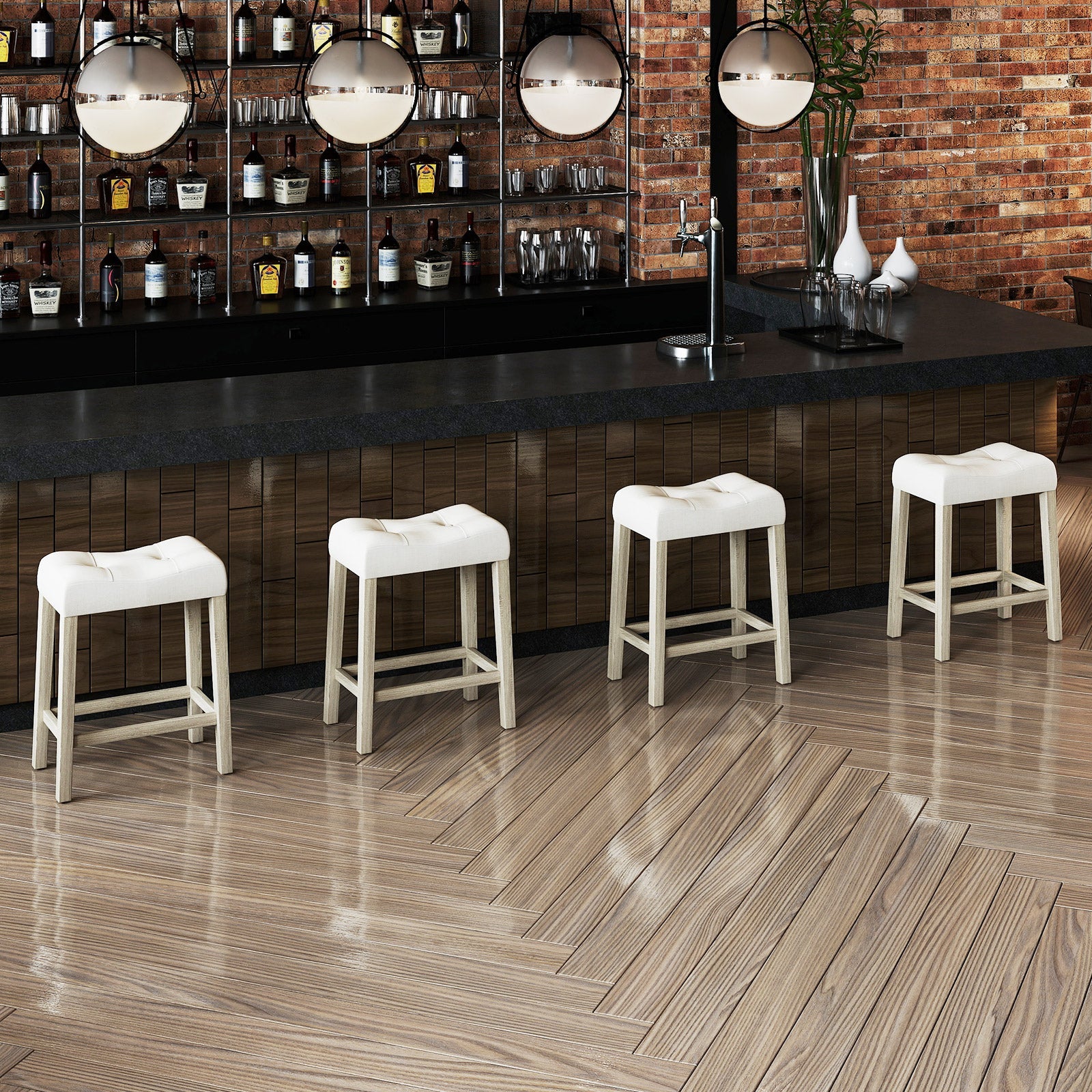 Set of 4 Upholstered Counter Height Bar Stool with Curved Saddle-Seat-Gray