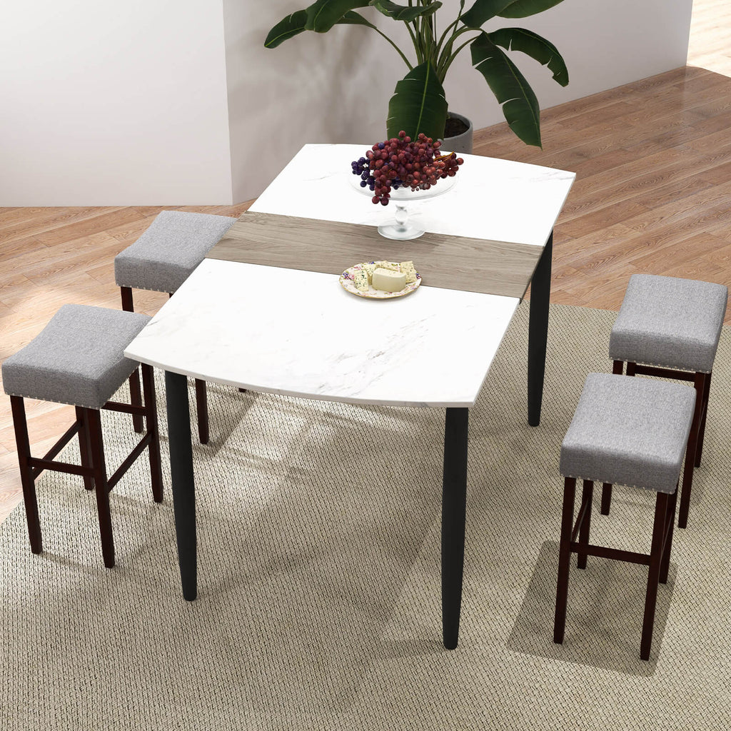 29 Inch Set of 2 Height Upholstered Bar Stool with Solid Rubber Wood Legs and Footrest-Gray