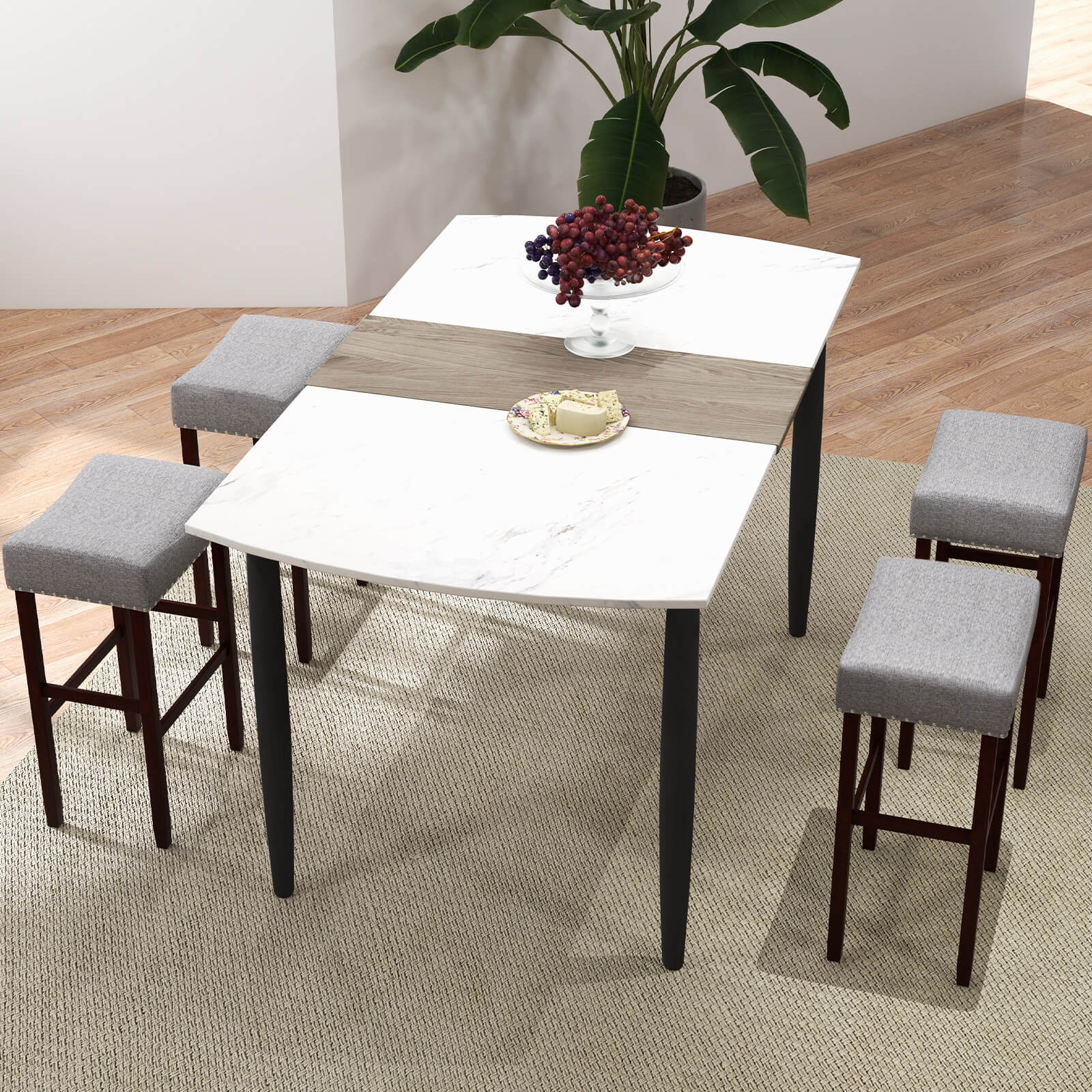 29 Inch Set of 2 Height Upholstered Bar Stool with Solid Rubber Wood Legs and Footrest-Gray