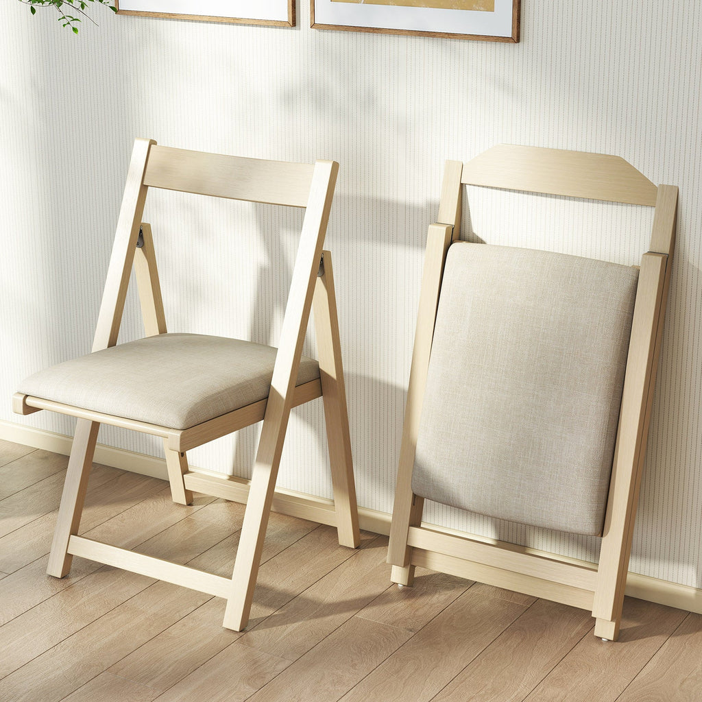 Folding Upholstered Dining Chair Set of 4 with Curved Backrest-Beige