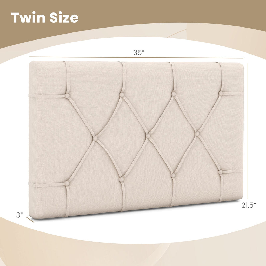 Upholstered Headboard for Twin Size Bed with Fabric Upholstery-Beige