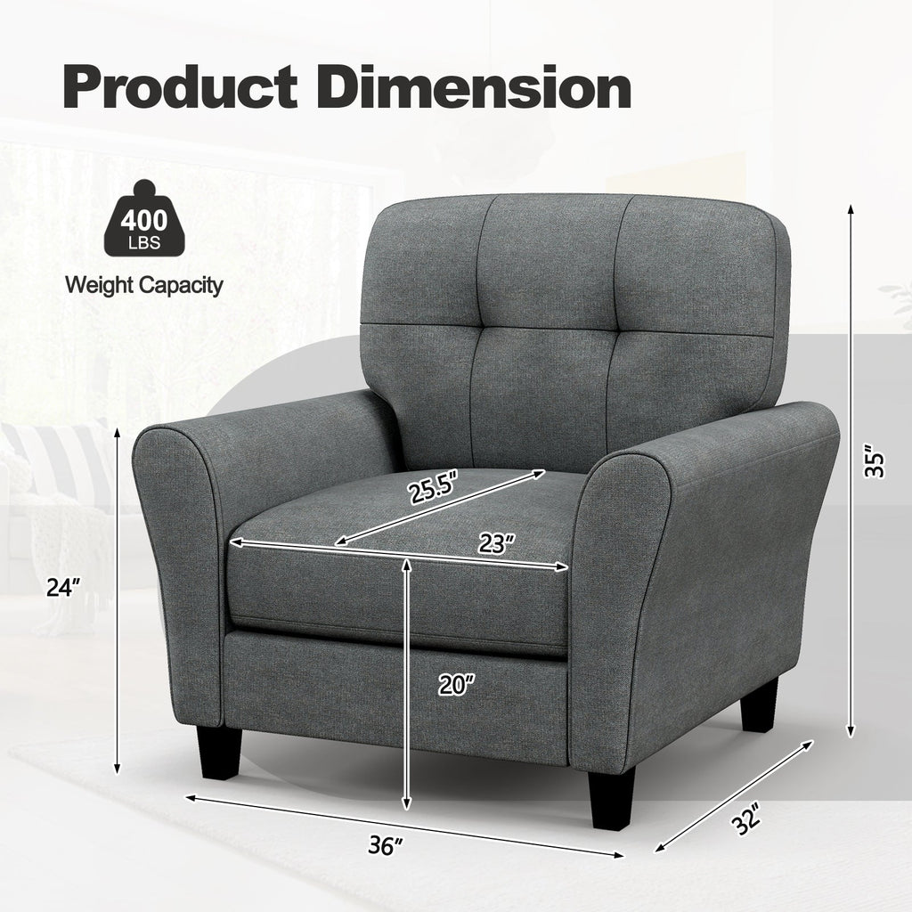 Modern Upholstered Accent Chair with Rubber Wood Legs-Gray