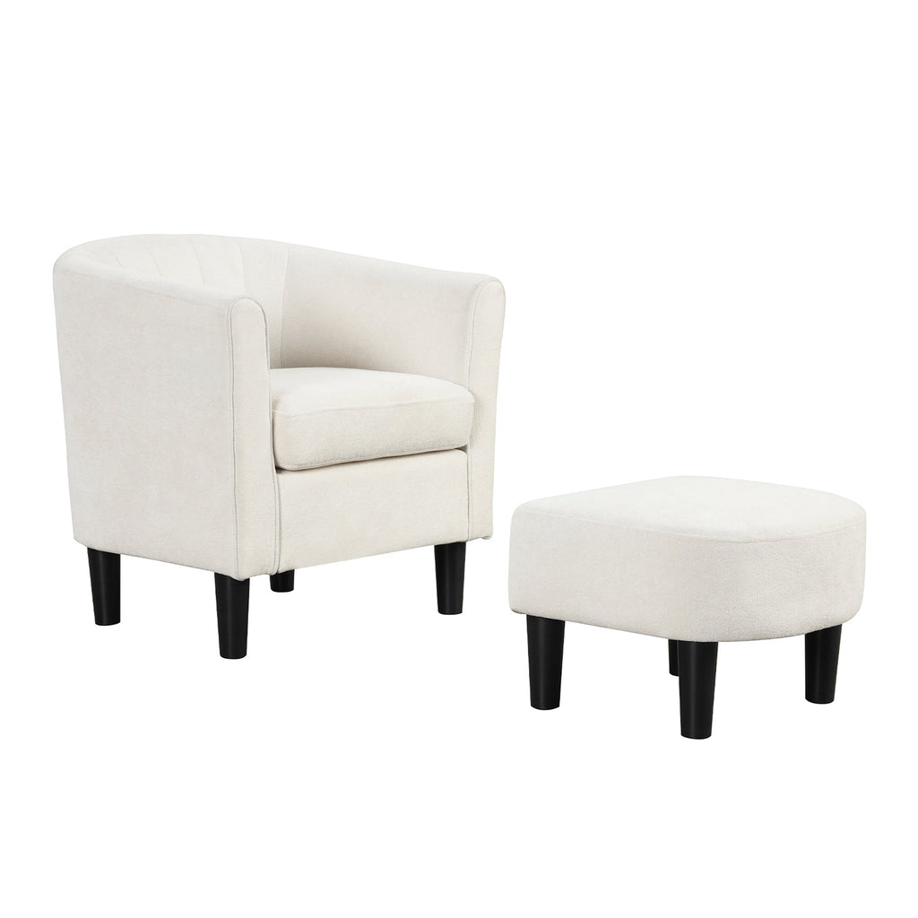 Upholstered Teddy Velvet Club Barrel Chair with Ottoman with Footrest-Beige