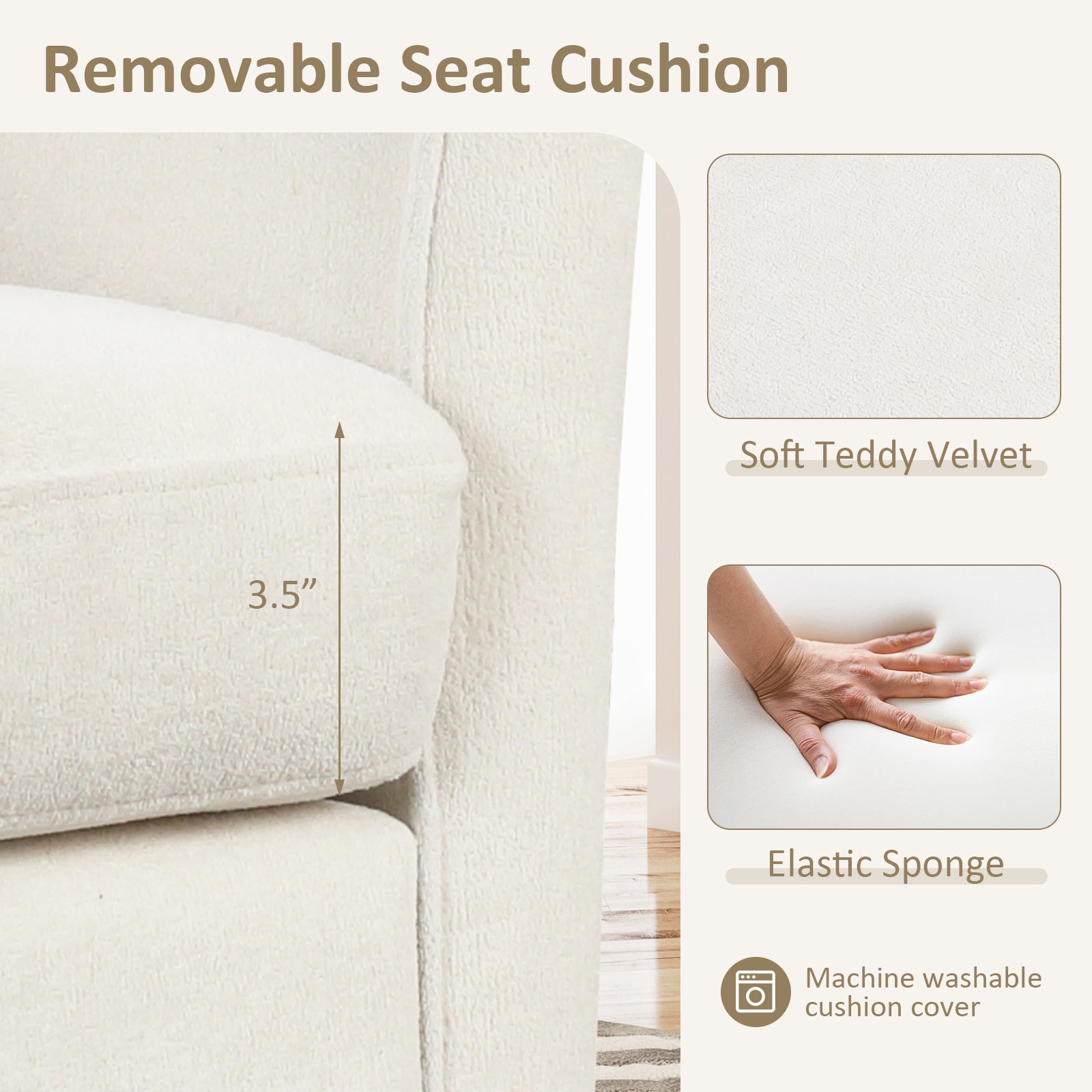 Upholstered Teddy Velvet Club Barrel Chair with Ottoman with Footrest-Beige