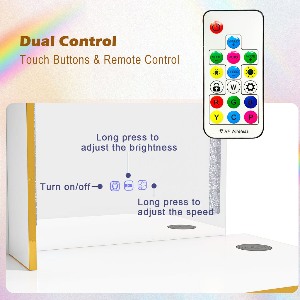 Vanity Table Set with RGB LED Lights and Wireless Charging Station-White