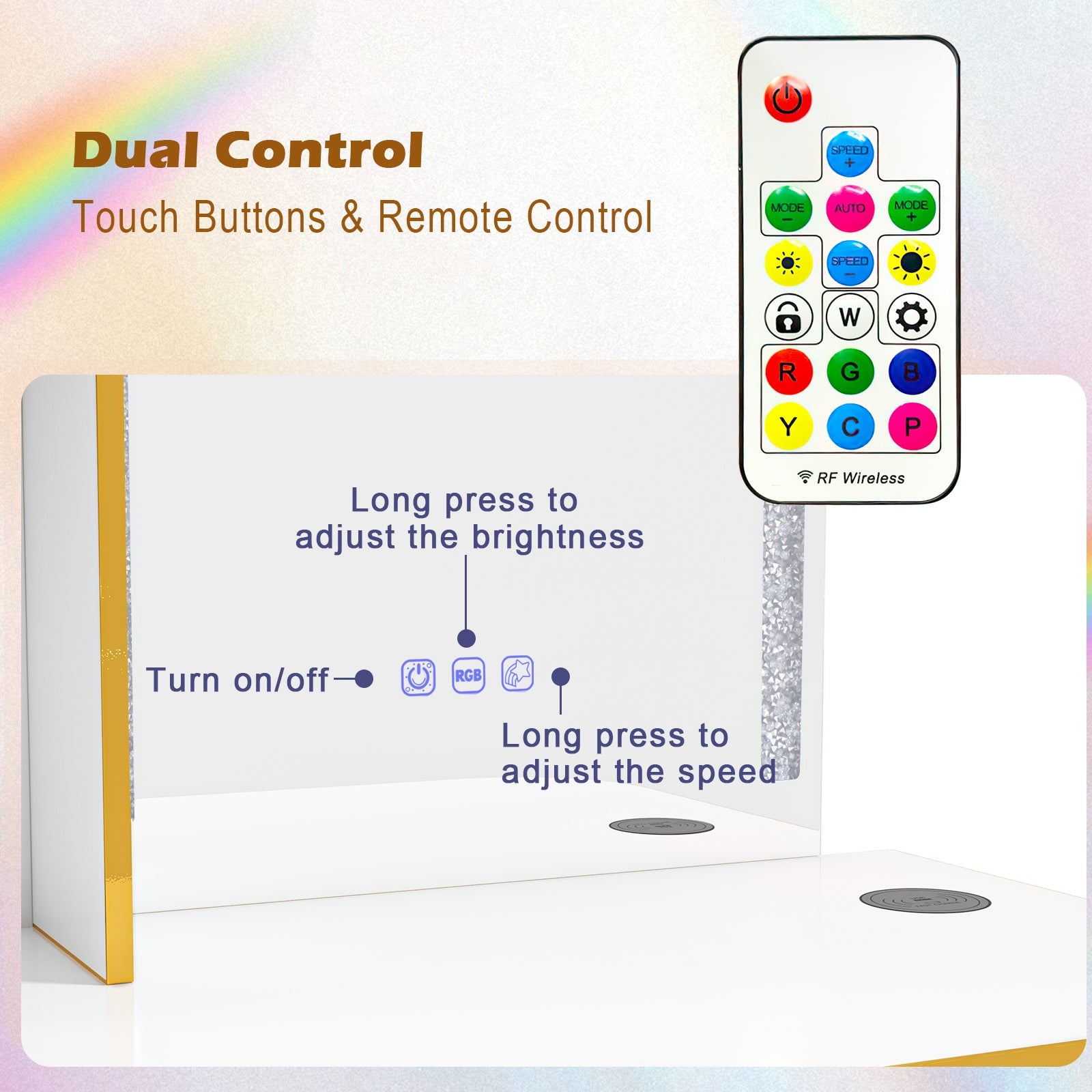 Vanity Table Set with RGB LED Lights and Wireless Charging Station-White