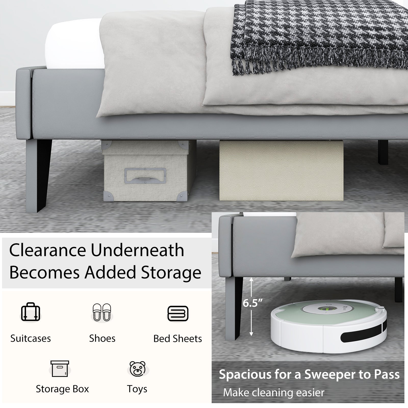 Full/Queen/Twin Velvet Upholstered Bed Frame with High Headboard-Queen Size