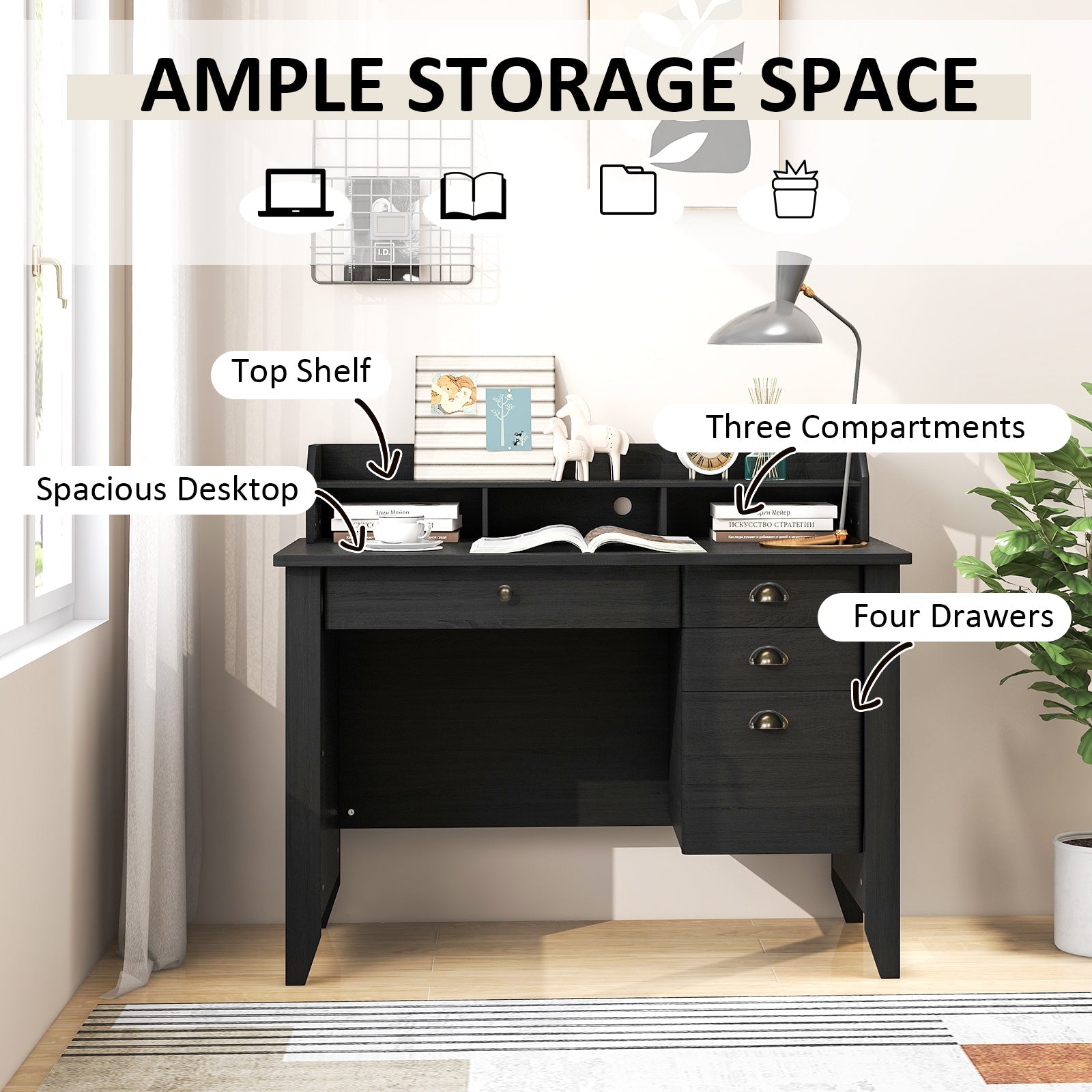 Computer Desk PC Laptop and Writing Table Workstation -Black