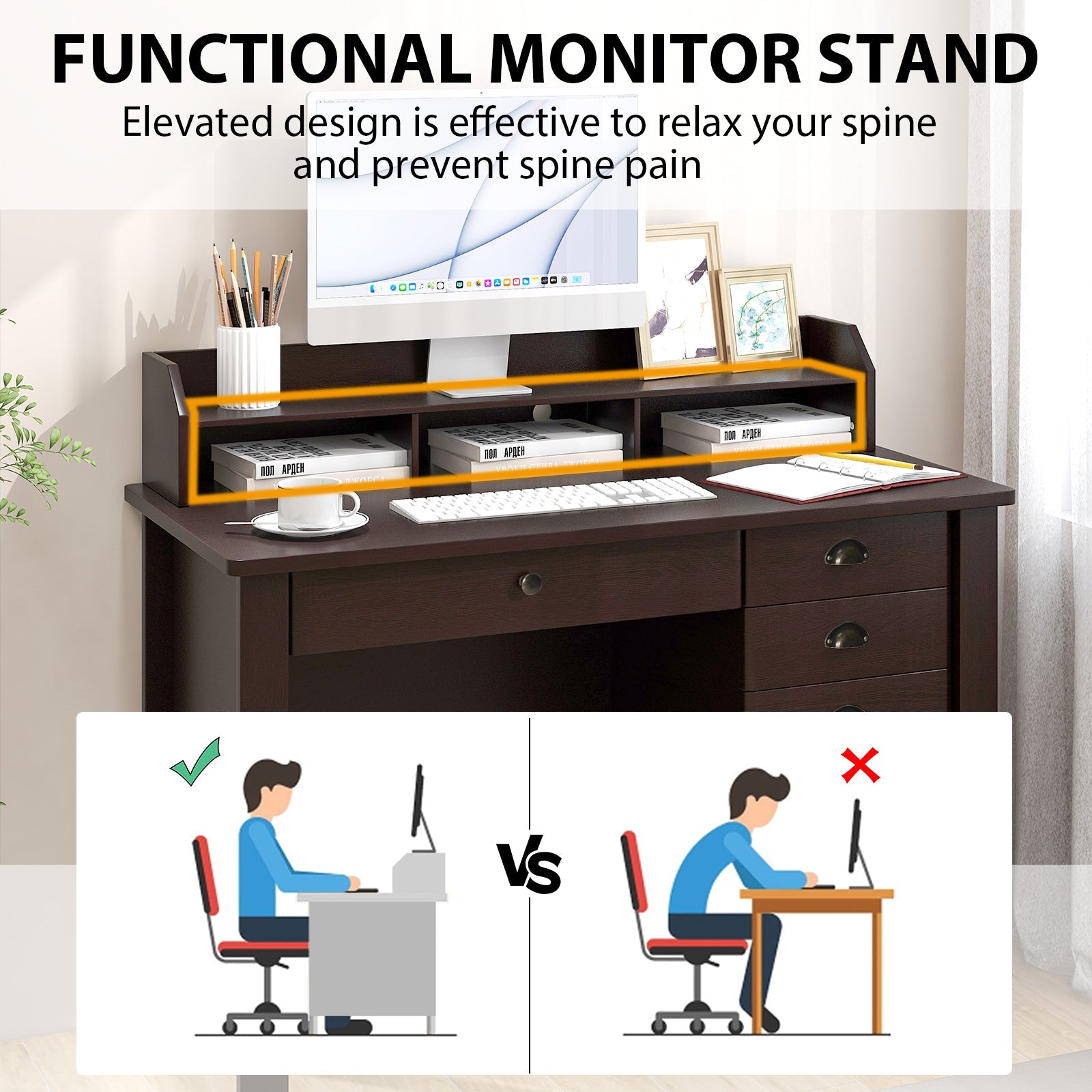 Computer Desk PC Laptop and Writing Table Workstation -Brown