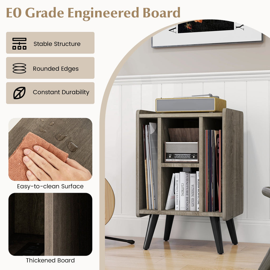 Vinyl Record Storage Turntable Stand with 4 Open Shelves-Gray