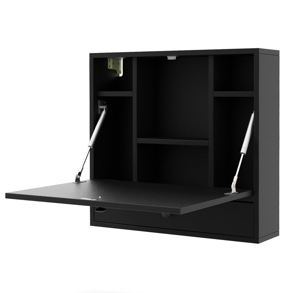 Wall-Mount Floating Desk Foldable Space Saving Laptop Workstation Black