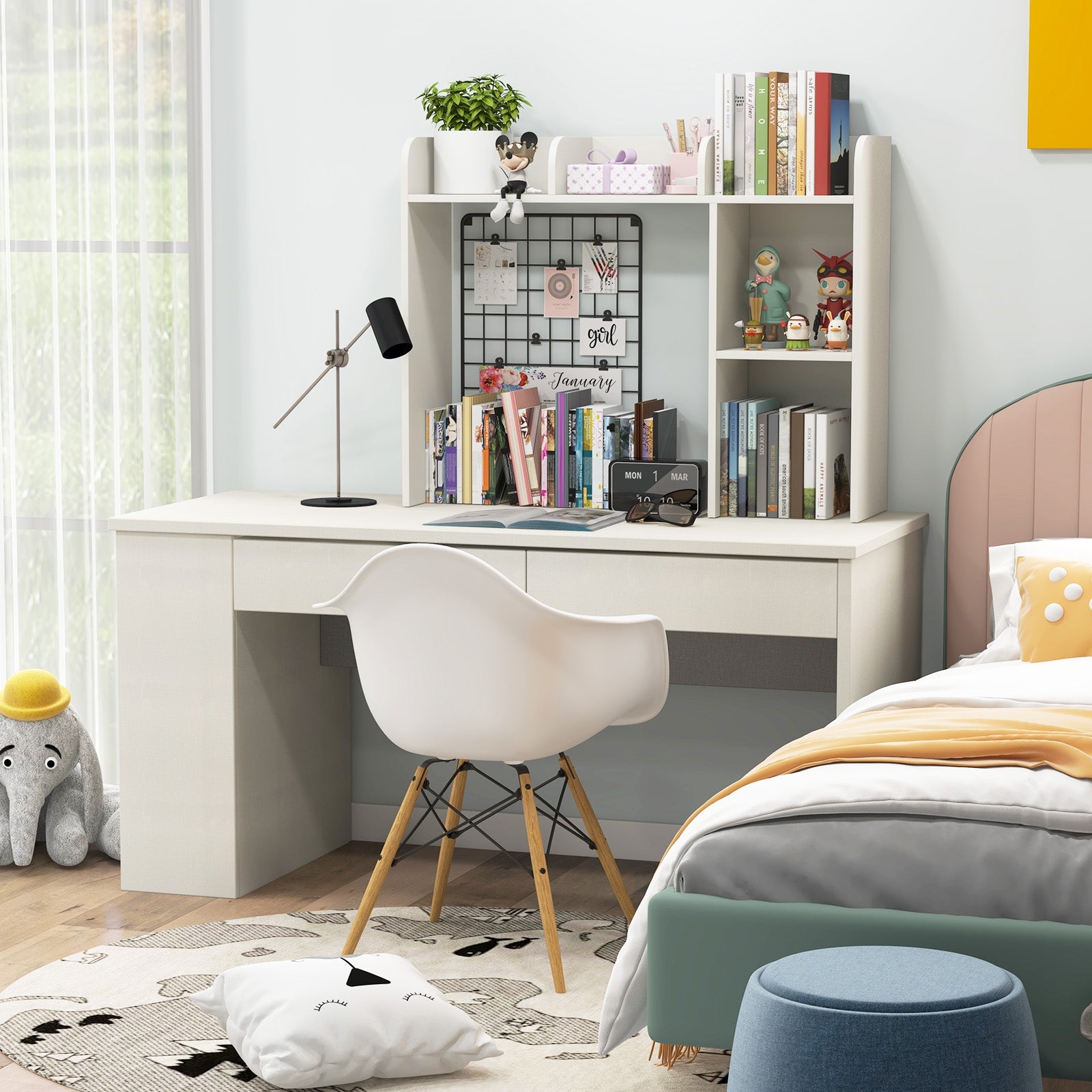 3-Tier Multipurpose Desk Bookshelf with 4 Shelves-White