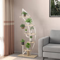 6-Tier 9 Potted Metal Plant Stand Holder Display Shelf with Hook-White