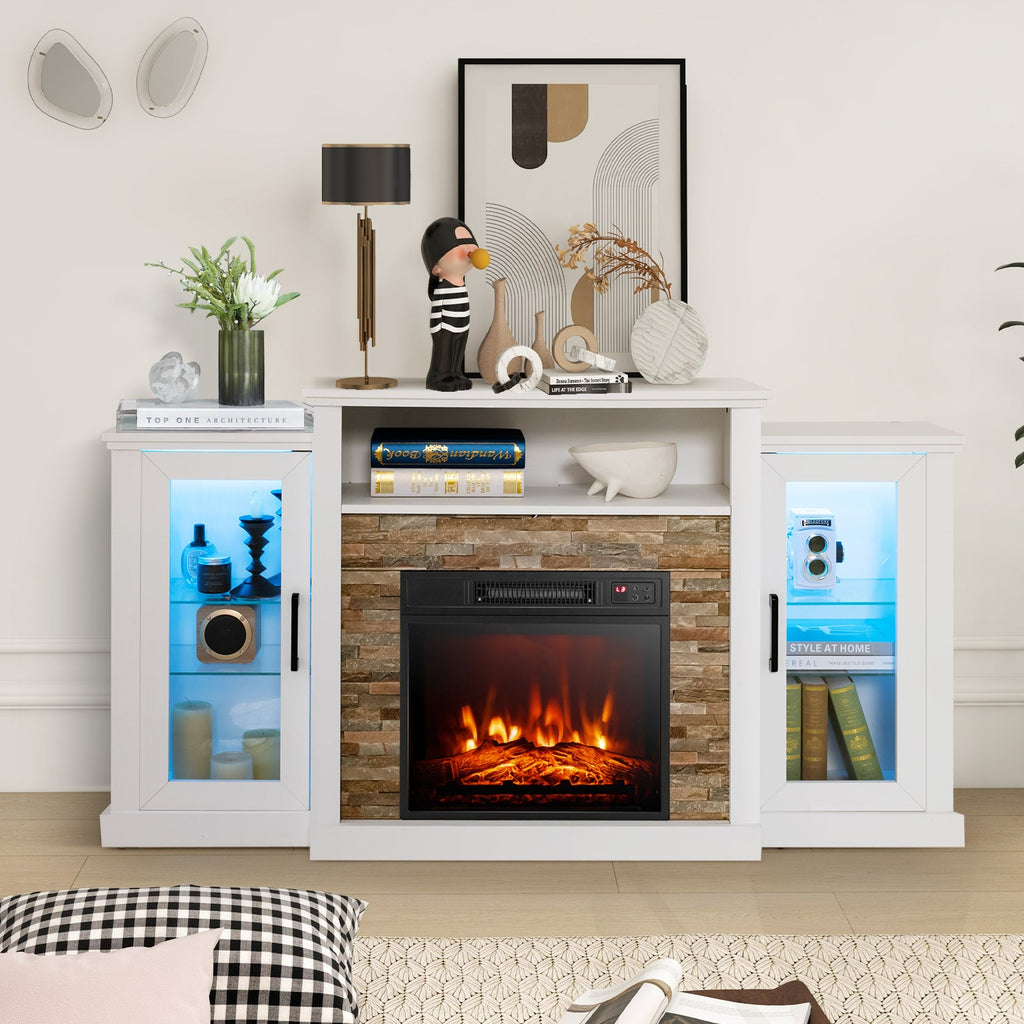 Fireplace TV Stand with 16-Color Led Lights for TVs up to 65 Inch-White