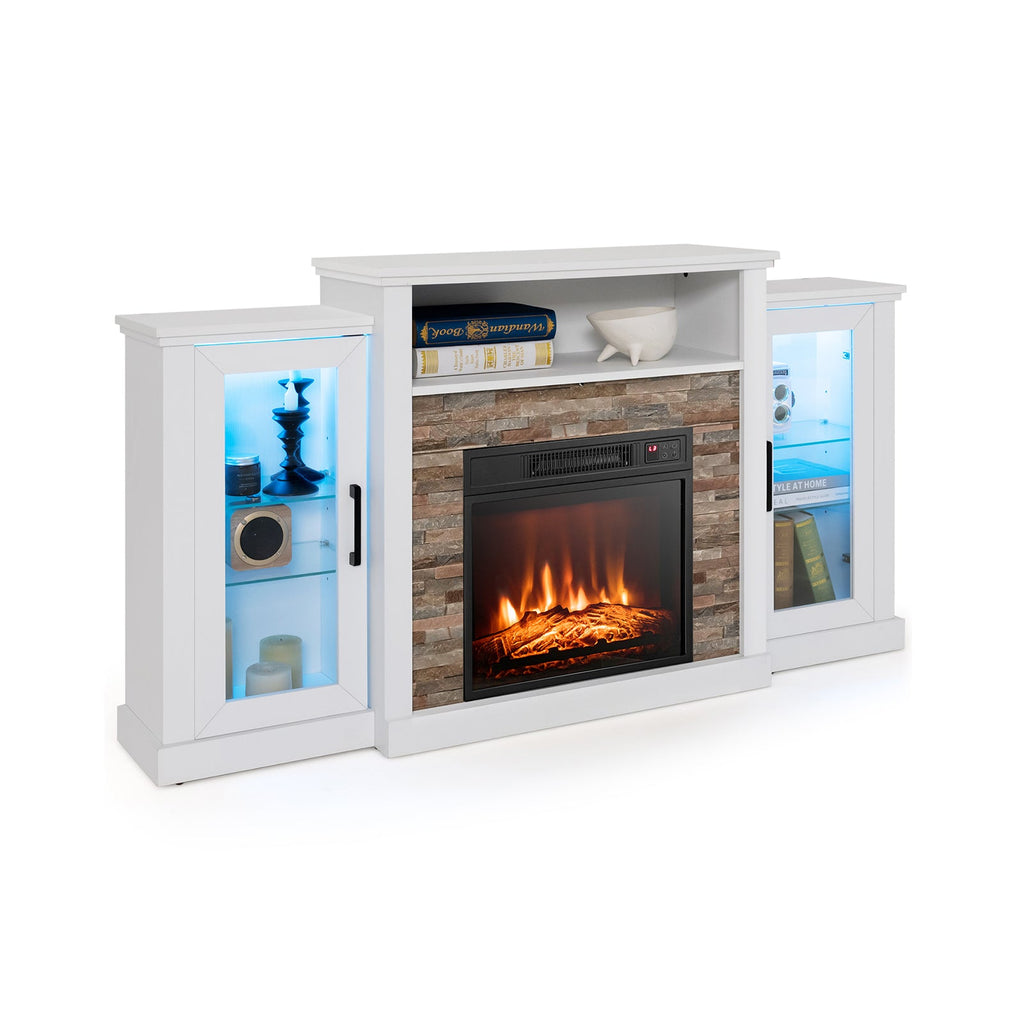 Fireplace TV Stand with 16-Color Led Lights for TVs up to 65 Inch-White